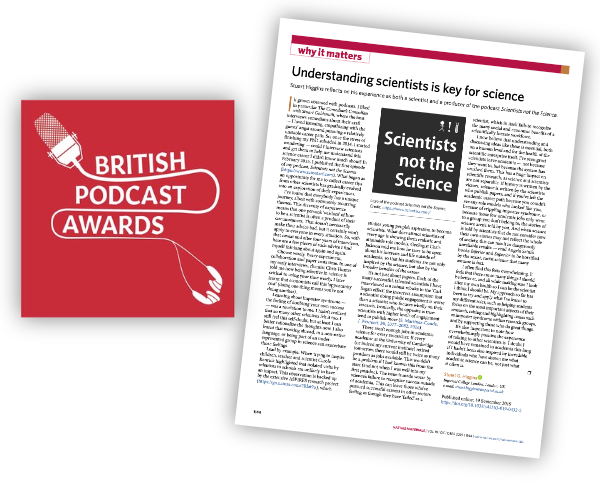 British podcast awards logo and screenshot of a journal article